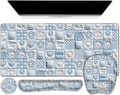 4 in 1 Large Mouse Pad, Keyboard Wrist Rest Set, Ergonomic Mouse Pad with Wrist Support, Desk Mat with Stitched Edges Extended Desk Pad Waterproof Desk Mat for Home Office Game I Cute Rabbit Baby Blue by NXZGO