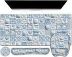 4 in 1 Large Mouse Pad, Keyboard Wrist Rest Set, Ergonomic Mouse Pad with Wrist Support, Desk Mat with Stitched Edges Extended Desk Pad Waterproof Desk Mat for Home Office Game I Cute Rabbit Baby Blue by NXZGO