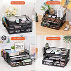 Marbrasse 3 Tier Mesh Desk Organizer with Drawer, Multi-Functional Desk Organizers and Accessories, Paper Letter Organizer with 2 Pen Holder for Home Office Supplies (Black) - Image 4