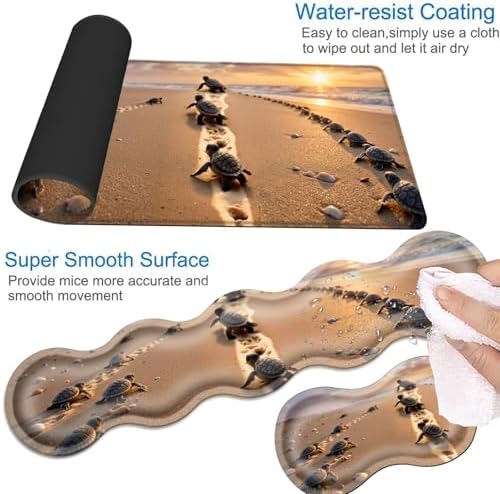 Desk Mat, Mouse Pad with Wrist Rest, 4-in-1 Large Mouse Pads for Desk, Ergonomic Mouse Pad and Keyboard Wrist Rest Gaming Keyboard Mat for Office,Sea Turtles on The Beach - Image 3