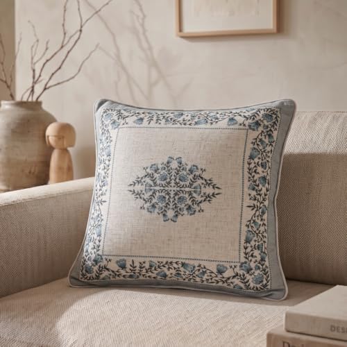 ISAENNE Designer Linen Throw Pillow Cover,Set of 2,18"x18"-Segerman A - Image 2