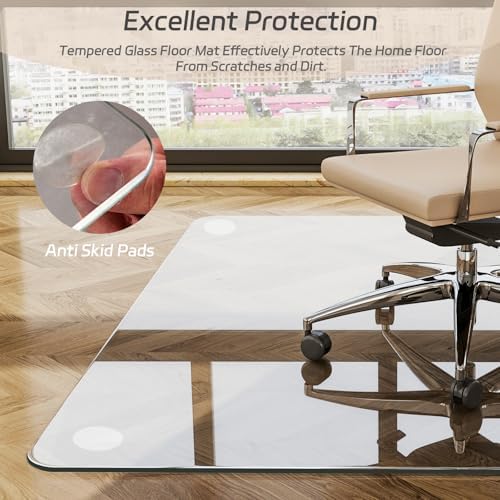 GLSLAND 36"x55" Tempered Glass Office Chair Mat, Hard Floor Mat for Carpet - Image 4