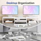 Dual Monitor Stand Riser, Desk Organizers and Accessories with Drawer, Computer Monitor Stands for Desk, Adjustable Desktop Shelf for PC Laptop Printer TV, White - Image 3
