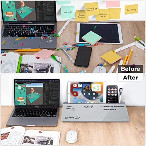Desktop Glass Whiteboard Gray and Gray Board,Varhomax Desk Organizer and Desktop Memo Pad Solution for Home Office Accessories and School Supplies - Image 3