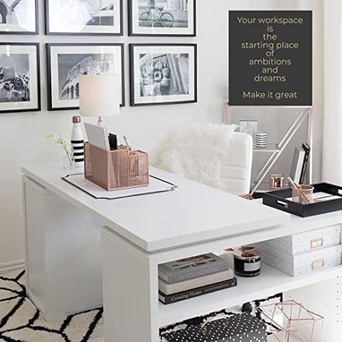 BLU MONACO | Rose Gold Desk Organizer with Sticky Note & File Holder | Metal Mesh Desktop Organizer with Large Drawer & 8 Compartments | Stylish Office, Vanity & Countertop Storage - Image 2