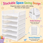6 Pcs White Turn in Trays Classroom, Stackable Paper Bins for Classroom, 13x9x2.8 inch Plastic Baskets Desktop Organization System Office (White) - Image 4