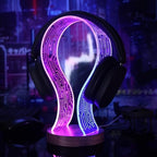 Lampeez Headphone Stand Headset Holder with Blue Pink LED Night Light Walnut Wood for Gamers, Music Lovers Gift Idea - Image 3