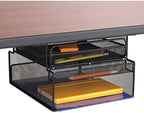 Safco 3244BL Onyx Mesh Deluxe Under Desk Hanging File & Paper Organizer, Black, Steel Construction, 2 Compartments, Tabletop or Desktop. Perfect for Home, Office & Classrooms, Black by SafcoProducts