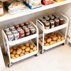 2 Pack Two Tier Rolling Cart with Wheels Small Pantry Floor Organizer Under Desk Storage Metal Short Utility Cart for Small Space, Kitchen Shelf Laundry Room Bathroom Organization, White by LIWNYRK