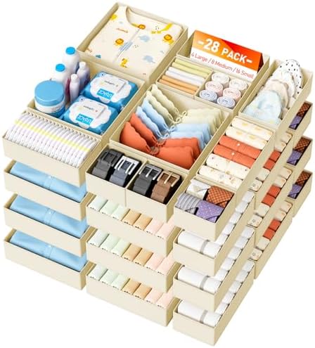 DIMJ Drawer Organizer Clothes Storage - 28 Pack Baby Dresser Organizer for Nursery, Foldable Closet Drawer Organizer Bins for Bedroom Organization, Fabric Storage Dividers for Socks, Underwears, Bras by DiMJ