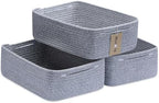 MiniArk Large Shallow Organizing Baskets 15x11x5.1 Inches - Rope Woven Storage Bins for Bathroom, Shelves, Cube Closet, Mixed Grey 3 Packs by MiniArkStorageBasketsHome