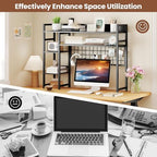 Tangkula Desktop Bookshelf for Computer Monitor Up to 32”, Countertop Storage Hutch with 4 Open Shelves, Grid Panel, 6 Hooks, Anti-tip Device, 4-Tier Desktop Shelves for Home Office Dorm, Black - Image 6