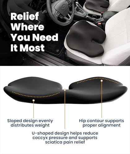 Everlasting Comfort Car Seat Cushion for Driving - Orthopedic Car Cushion for Office, Travel, Gaming Chair Memory Foam Driver Booster for Short People, Non-Slip, Washable Cover, Back & Sciatica Relief - Image 3