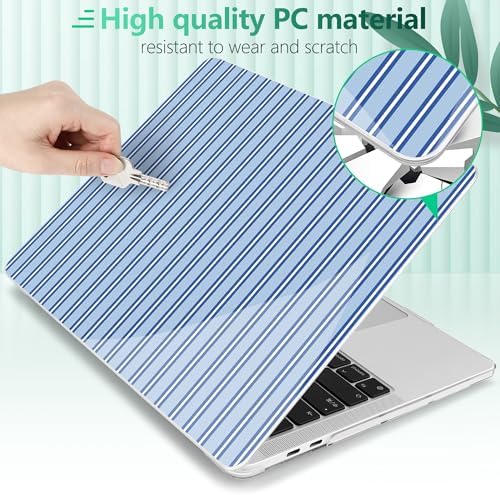 Case for MacBook Pro 13 inch M2 M1 2025-2022 2020 A2338 A2289 A2251, Plastic Hard Shell Laptop Case with Keyboard Cover, Trackpad Protector, 2 OTG Adapters, Blue Stripes - Image 5