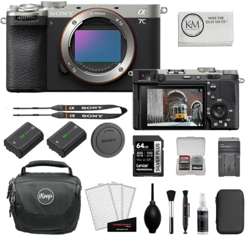 Sony a7C II Mirrorless Camera Body | Silver Bundle with 64GB Memory Card + Battery and Charger + Screen Protectors + Cleaning Cloth (7 Items) by Unknown