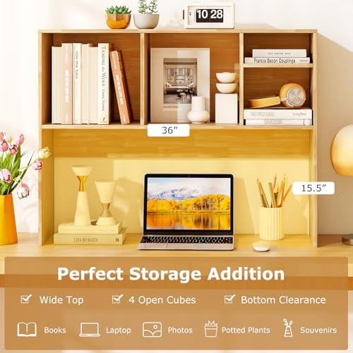 BECOMFORT Desk Hutch, Desk Organizer Shelf with 4 Storage Compartments, Wooden Display Rack, Desktop Bookshelf for Vanity Dressing Tabletop College Dorm Home & Office - Image 5