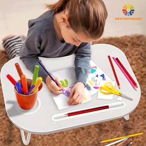 Lap Desk for Laptop Bed Trays for Eating and Laptops Breakfast in Bed Laptop Stand TV Trays for Bed with Cup Holder/Drawer for Sofa/Couch Portable Foldable (White, L(23×16")+Drawer) - Image 2