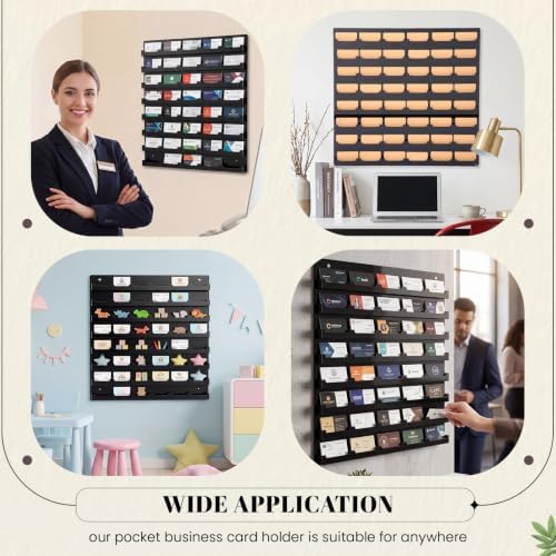 Geelin 1 Pcs Acrylic Business Card Holder Wall Mount Black Business Card Display Holder with Hanging Hardware Vertical Sticker Display Rack Organizing Stand for Office Home (48 Pockets) - Image 5