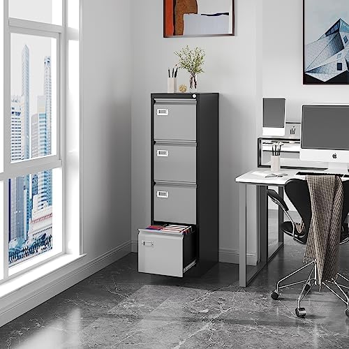 Fesbos File Cabinets - 4 Drawers Vertical 17.8" Deep Lockable Filing Cabinet - Black & Gray Metal Storage Cabinets for Home Office to Hanging Files Letter/Legal/F4/A4 Size - Image 2