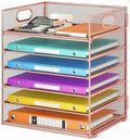 6 Tiers Letter Tray Paper Organizer with Handle, Mesh Desk File Organizer, Metal Desktop Document Shelf Organization, Paper Sorter Organizer for Office, Home or School File Folder Holder (Rose Gold) by Lavatino