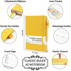 5 Pack Journal Notebook Bulk for School, Feela Hardcover Business Notebooks Classic Ruled Lined Journals with Pen Holder for Work Note Taking, with 5 Black Pens, 120 GSM, 5.1”x8.3”, A5, Yellow - Image 2