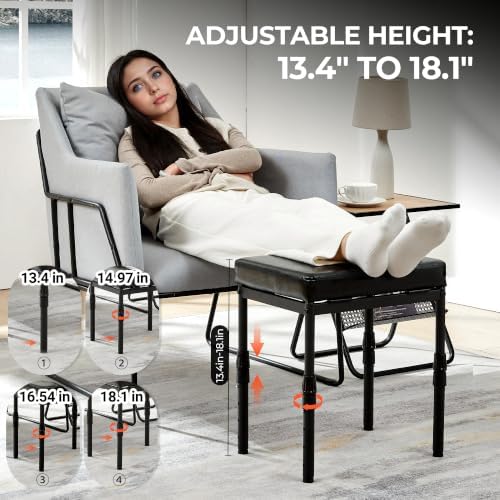 Adjustable Ottoman Pouf, 60 Degree Tilt Footrest, Black Synthetic Leather - Image 6