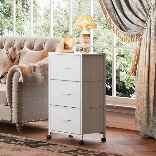 WLIVE Rolling Dresser Nightstand for Bedroom, 3 Drawers, White - Image 4