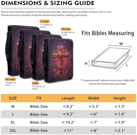 Cross & Red Rose Pattern Bible Cover for Women Soft PU Leather Verse Print Bible Carrying Case Large Capacity Book Organizer with Top Handle Gifts for Christians - Image 6