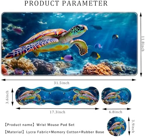 Keyboard Wrist Rest Set,Memory Foam Wrist Support Mouse Pad,31.5"x11.8" Desk Mat for Comfortable Typing & Pain Relief,Non-Slip Base for Office & Home Use - Cute Turtle - Image 2