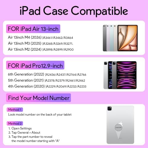 YBING for iPad Air 13 Inch & Pro 12.9 Case with Keyboard - Mouse, 7 Colors Backlit Detachable Keyboard and 360 Rotating Cover for iPad Pro 12.9 (6th, 5th, 4th, 3rd gen), Air 13 M4/M3/M2 (Purple) - Image 2