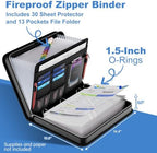 DocSafe File Organizer Zipper Binder with 30 Sheet Protector,Fireproof Accordion 12-Tab Expanding File Folder with Multiple Pockets,Home School Office Safe Storage for Documents,1.5-Inch O-Ring,Black - Image 2