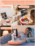 Tryone Tablet Pillow Holder & Laptop Stand : Lap Adjustable iPad Holder with Snack Bowl,Soft Plush Pillow & 360° Rotating Detachable Support Arm for 4.7-16.1 Kindle Phone Tablet Laptop (Pink) - Image 2