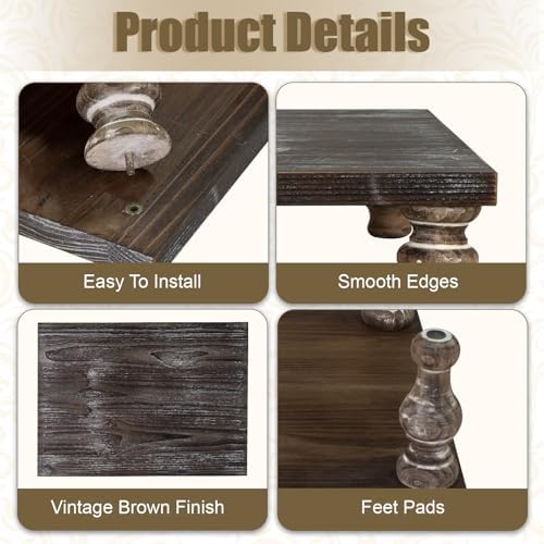 MAONAME Wood Display Risers Distressed, Vintage Brown Wooden Pedestal Stand - Image 3