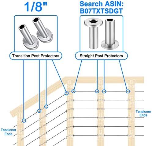 [Patent]CKE 40 Pack T316 Marine Grade Stainless Steel 30 Degree Angle Beveled Protector Sleeves Wood Post Protector for 1/8" Wire Rope Cable Railing, DIY Balustrade, 30 Degree Protective Sleeves, CR30 - Image 4
