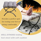 15" Upholstered Folding Foot Rest Stool with Metal Frame Light Grey - Image 6