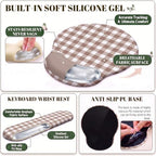Brown Gingham Scalloped Desk Mat Set, Mouse Pad with Gel Wrist Rest,Ergonomic Keyboard Wrist Support for Women Non-Slip Desk Pad Home Office Decor - Image 5