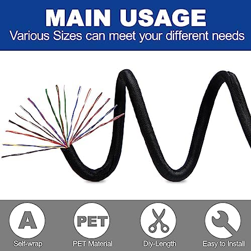 Split-Sleeve Wire Loom for High-Temperature Automotive Harness and Home Cable Management, 25ft - 1.5 inch Braided Cable Management Sleeve Cord Protector, Self-Wrapping Split Wire Loom - Image 4