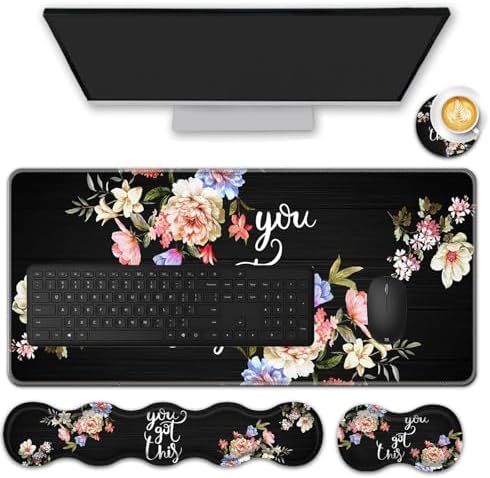 Mouse Pad Set,(31.5×11.8 in) Desk Pad + Keyboard Wrist Rest Support + Mouse Wrist Rest + Coaster for Office,Home,Computer,Laptop - 4 Motiavation Quote You Got This by FGDRFGRW