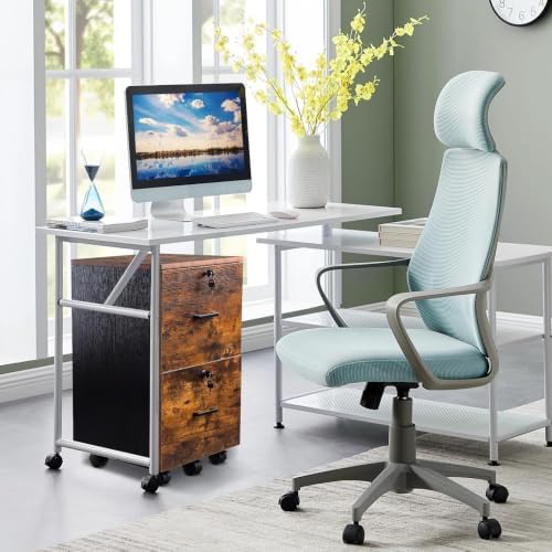 VINGLI 2-Drawer Small Rolling File Cabinet with Lock, Wood Filing Cabinet for Hanging Letter Size Filings with Tabs, Mobile Under Desk File Cabinets for Home Office, Rustic Brown, 27.2" H - Image 6