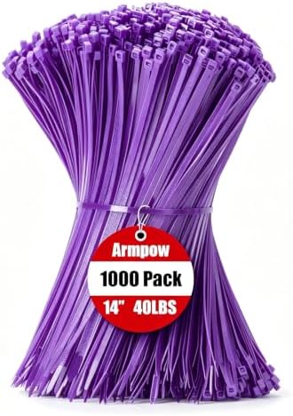 Armpow 14 Inch Zip Ties Purple 1000 PCS, 40 Lbs- Heavy Duty Tensile Strength, Nylon PA66 UV Resistant Cable Ties for Indoor and Outdoor Use - Ideal for object bundling and fastening by HighQualityTies