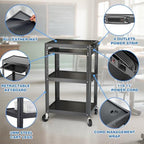POCHAR Steel AV Cart on Wheels - Rolling Projector Cart with Height Adjustable Shelf, Pullout Keyboard Tray, Power Strip, Cord Management - Mobile Media Carts Computer Workstation for Office Classroom - Image 5