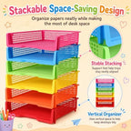 6 Pcs Colorful Turn in Trays Classroom, Stackable Paper Bins for Classroom, 13x9x2.8 inch Plastic Baskets Desktop Organization System Office (Colorful) - Image 4