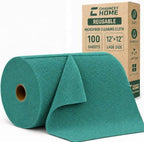 Reusable Microfiber Cleaning Cloth Roll - 100 Pack, 12"x12" Washable Tear-Away Paper Towels, Lint-Free & Streak-Free Rags for Kitchen, Glass, Cars, Electronics, Workshop and Garage(Light Teal) by CHAUNCEYHOME