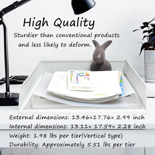 A3 Metal Letter Tray, 2pcs/4pcs/6pcs, Stackable Paper Tray, Metal Mesh Desktop Organizer, File Document Storage Rack for Home, Office, School, Black/White, Horizontal/Vertical (2, Vertical,White) - Image 2
