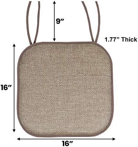 Sweet Home Collection Chair Cushion Memory Foam Pads with Ties Honeycomb Pattern Slip Non Skid Rubber Back Rounded Square 16" x 16" Seat Cover, 4 Pack, Cameron Beige Brown - Image 4