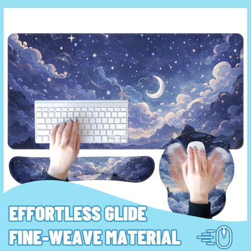 Moonlit Castle Desk Mat Set Dream Night Sky Large Mouse Pad with Wrist Rest 4in1 Desk Mat for Desktop Ergonomic Computer Desk Arm Wrist Anti-Slip Computer Ergonomic Mouse Pad Home Office Gaming - Image 4