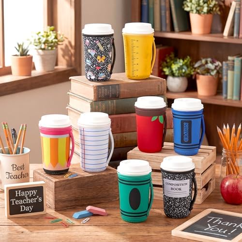 Silifine 8 Pcs Teacher Gifts Iced Coffee Sleeves, Pattern - Image 3
