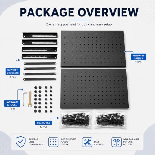 2 Pack Pegboard Display Stand, Metal Peg Board with 32 Hooks, Adjustable Angle & Foldable Design, Thick Steel Panel, Durable Tabletop Rack 16''x12'' for Vendor Display, Craft Show, Jewelry Display(Black silver) - Image 6