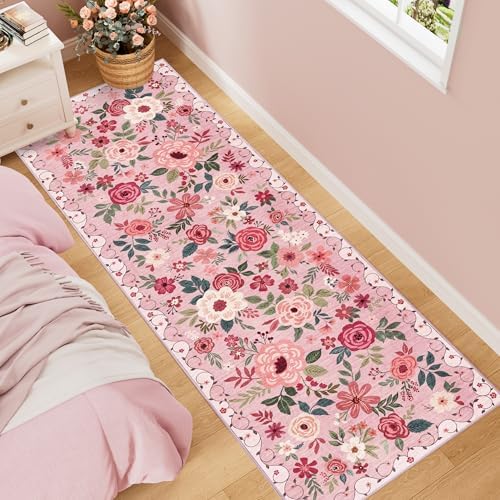 DUKINO 2x6 Runner Rug for Hallway, Washable Kitchen Rugs Non Slip, Pink - Image 3