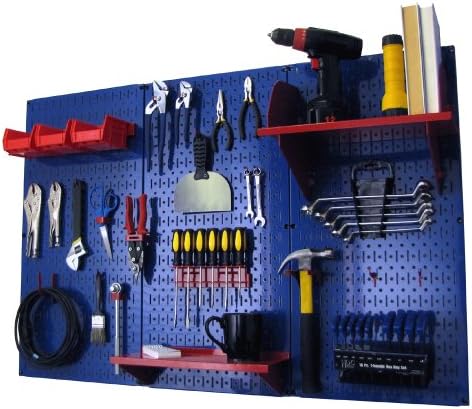 Wall Control Pegboard Organizer 4 ft. Metal Pegboard Standard Tool Storage Kit with Blue Toolboard and Red Accessories by Wall+Control